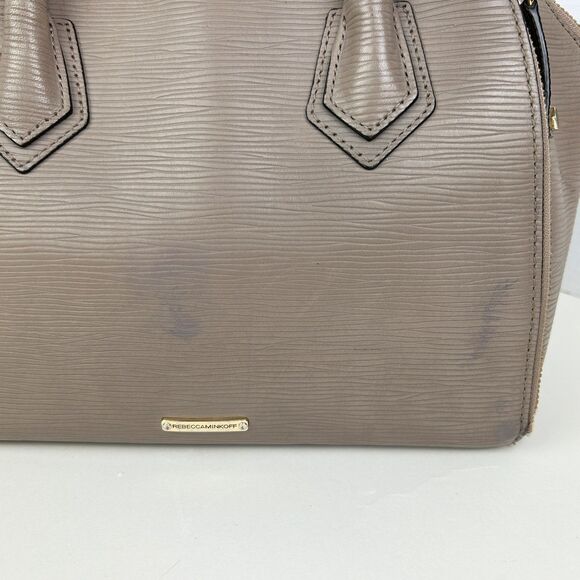 Rebecca Minkoff Perry Satchel Structured Leather Crossbody Bag Grey Taupe Handle - Picture 11 of 16
